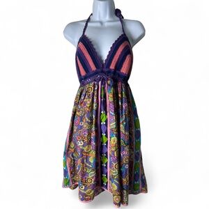 Inner Child -‎ Women’s Boho Crochet Halter Dress Paisley Print Festival M
